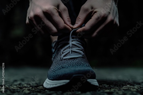 close-up of hands lacing up running shoes ready for workout session