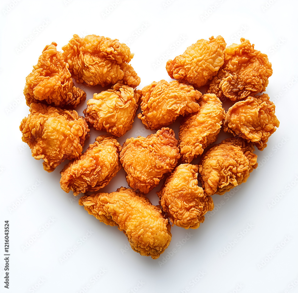 heart-shaped arrangement of fried chicken pieces on a white background heart-shaped arrangement of fried chicken pieces on a white background