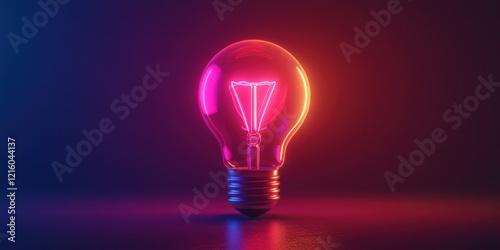 Glowing Light Bulb with Pink and Orange Illumination on a Dark Purple Background