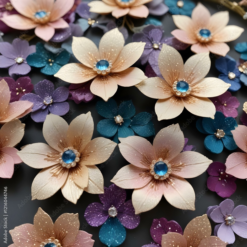 Fototapeta premium Glittery flowers with gemstone like petals