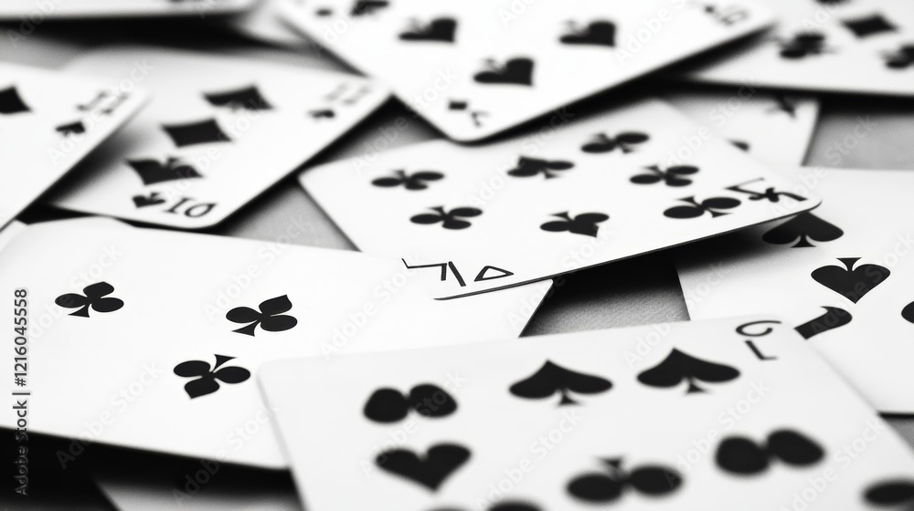 Scattered Playing Cards Black and White Closeup Scattered Playing Cards Black and White Closeup