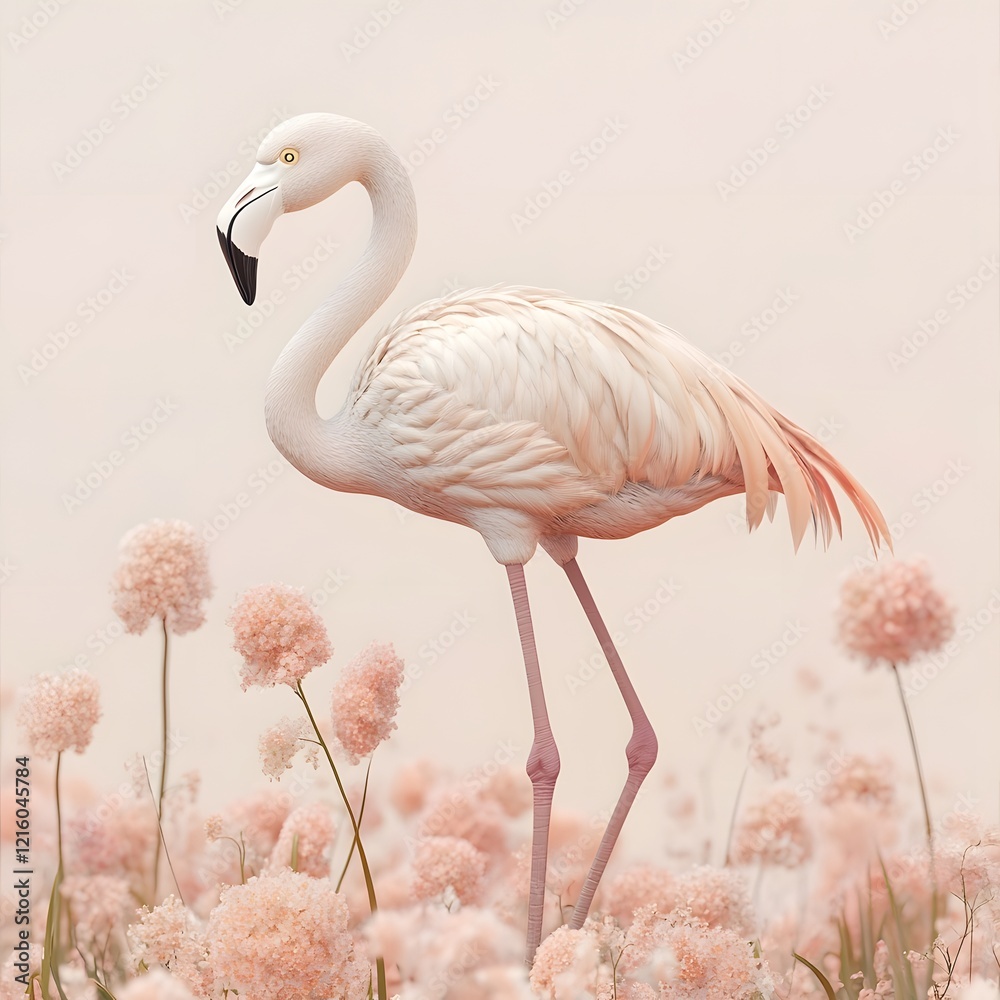 Obraz premium Elegant Flamingo on One Leg in Soft Pastel 3D Artwork