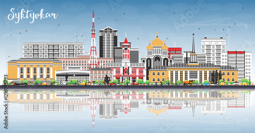 Syktyvkar Russia city skyline with color buildings, blue sky and reflections. Syktyvkar cityscape with landmarks. Travel and tourism concept with modern and historic architecture. photo