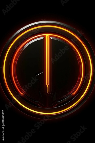sleek, glossy coin or token with a vibrant orange gradient and neon glow effect 