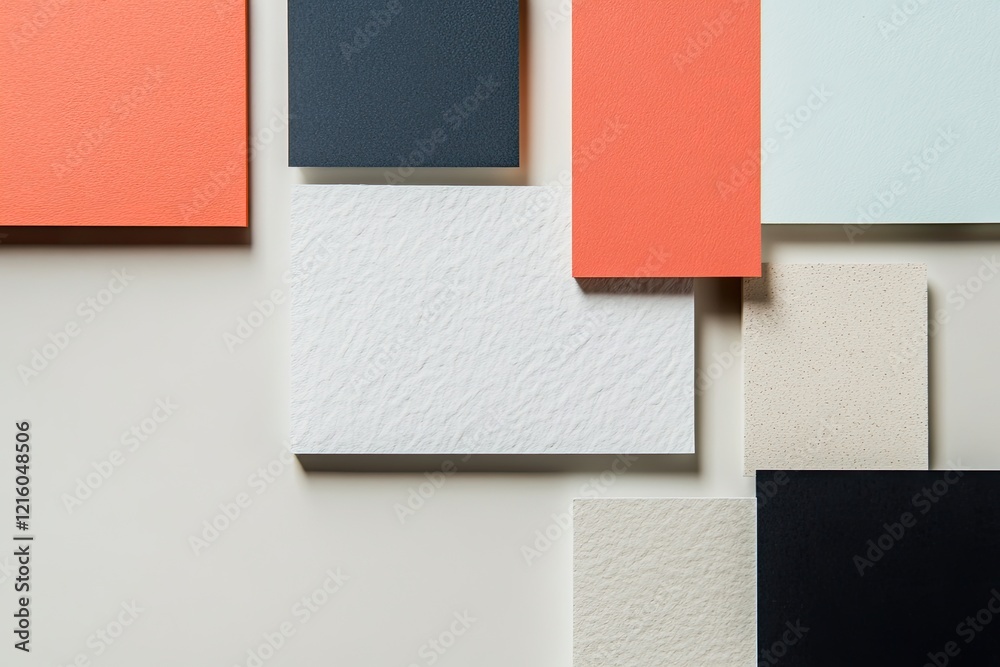 Fototapeta premium creative flat lay of geometric cutouts in various colors and textures arranged neatly on neutral background