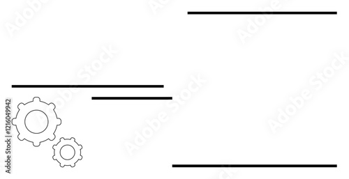 Gears interacting with bold horizontal lines convey process, functionality, and collaboration. Ideal for workflow, mechanics, teamwork, efficiency, operations, systems abstract line flat metaphor