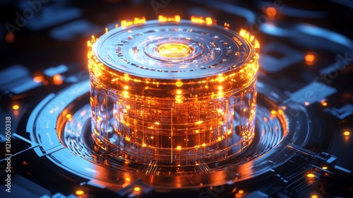 A highly detailed, glowing nuclear reactor core with intricate designs, surrounded by futuristic cooling systems and holographic energy patterns, 16:9 photo