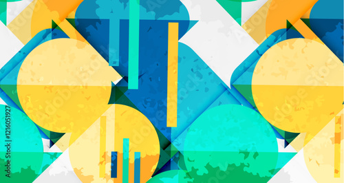 Squares, circles and triangles and grainy noisy texture. Vector Illustration For Wallpaper, Banner, Background, Card, Book Illustration, landing page