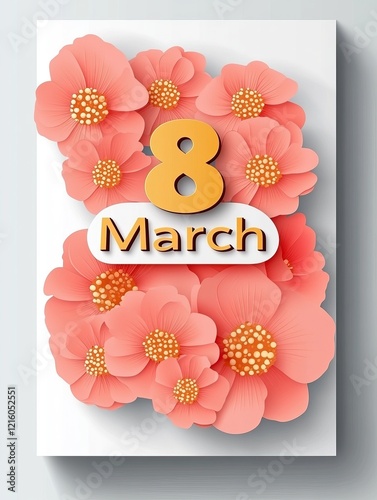 A colorful March 8 card showcases bold text and intricate floral designs, symbolizing the celebration of women's day with joy and appreciation
