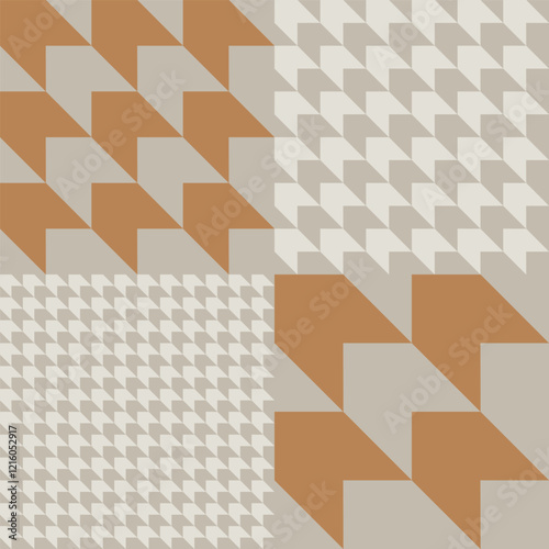 Simple geometric houndstooth pattern in four different scales in a subtle color palette of brown, gray and off white. Minimal classic vector seamless pattern. Great for home decor, fabric, wallpaper.