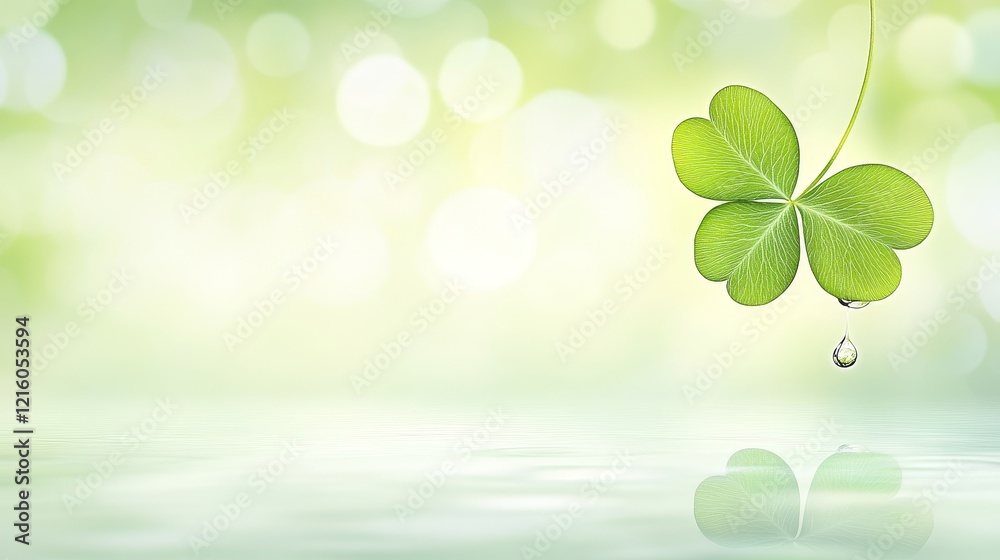 Serene Clover Leaf Dewdrop Reflection Image Serene Clover Leaf Dewdrop Reflection Image