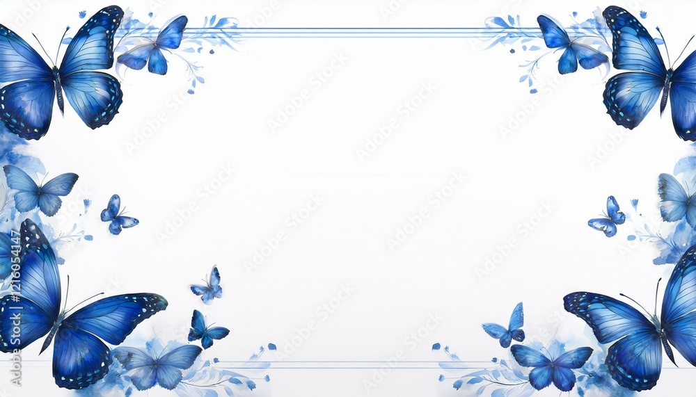 Beautiful blue butterflies watercolor frame. Perfect for invitations or announcements.