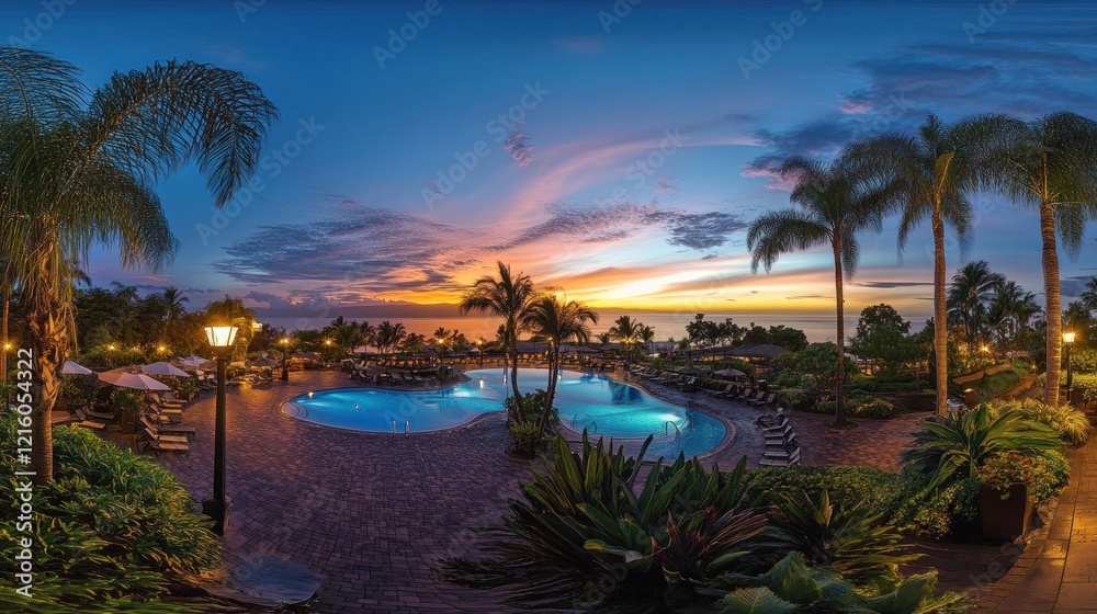 Tranquil Sunset at the Luxurious Resort Pool Tranquil Sunset at the Luxurious Resort Pool