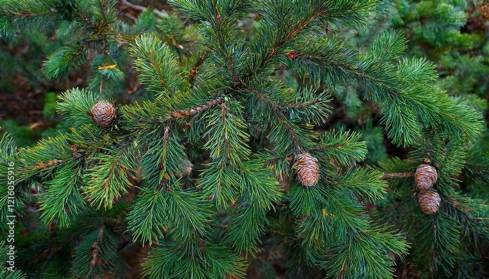 Close-up of pine tree branches with several pine cones. Close-up of pine tree branches with several pine cones.