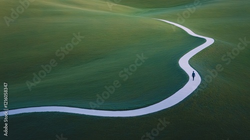 figure walking along winding path through open field at dusk symbolizing journey of self-discovery