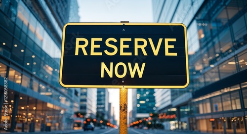 Wallpaper Mural Reserve now text on road sign in middle of modern business city background Torontodigital.ca