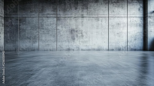 Empty Concrete Room with Polished Floor and Modern Architecture Design