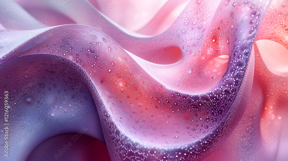 Fototapeta premium Cosmic abstract fluid shapes with pink and purple hues, shimmering textures, and ethereal glow