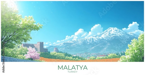 Malatya Turkey Travel Poster Flat Illustration Print Decor Gift Canvas Wall Art photo