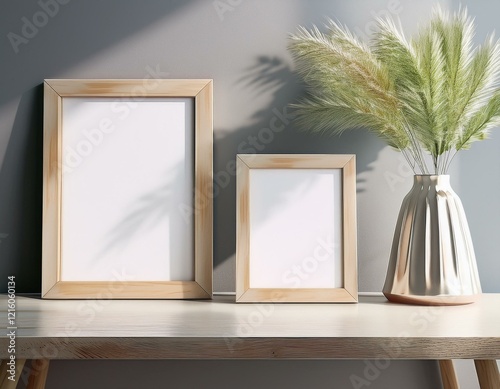 Two rectangular frames resting on a white table, showcasing minimalistic design, ready for personalized content.