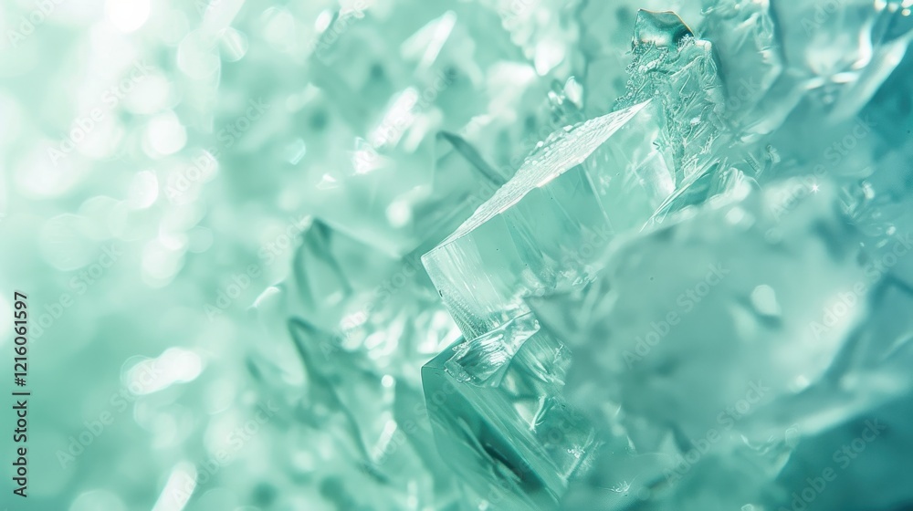Obraz premium Beautiful Crystal Formation with Soft Green Hue, Capturing the Intricate Details and Reflection of Light in a Dreamy, Ethereal Background Setting