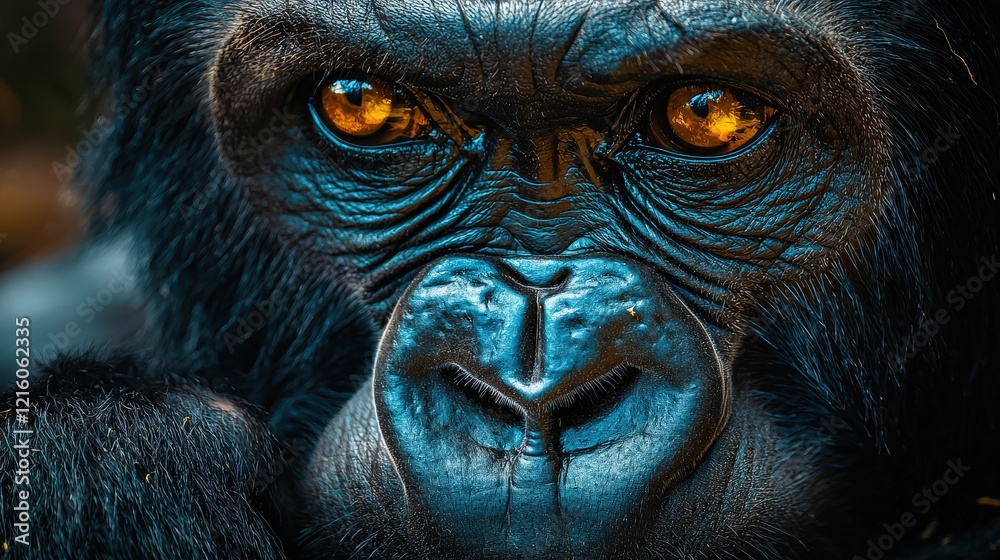 A close-up portrait of a gorilla thoughtful face, blending realistic textures with a contemporary artistic background. A close-up portrait of a gorilla thoughtful face, blending realistic textures with a contemporary artistic background.
