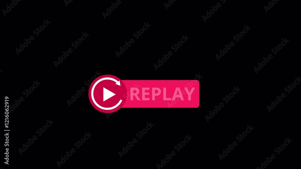  Action replay icon with rotating arrow, Action replay loop animation on black background, Replay sign template with alpha channel.