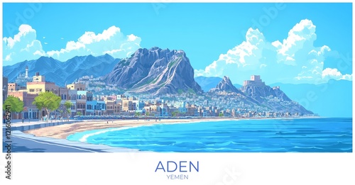 Aden Yemen Travel Poster Flat Illustration Print Decor Gift Canvas Wall Art