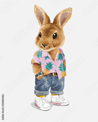 cute cartoon bunny in street fashion style vector illustration