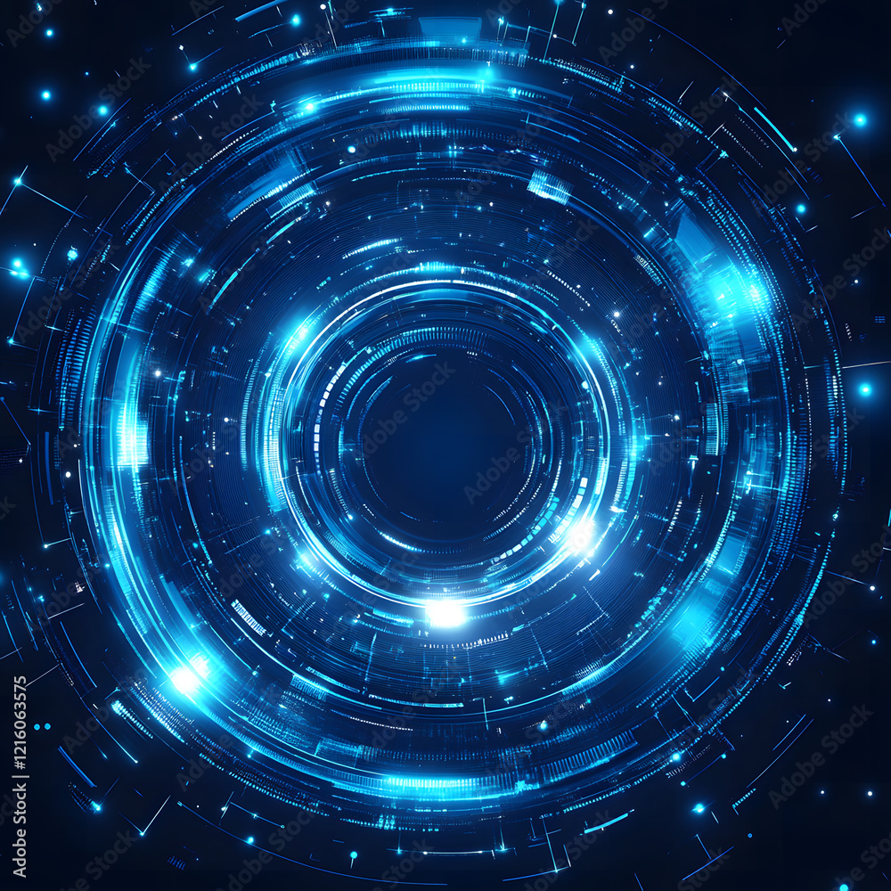 Obraz premium Futuristic Blue Digital Circle with Glowing Rotating Light Effects