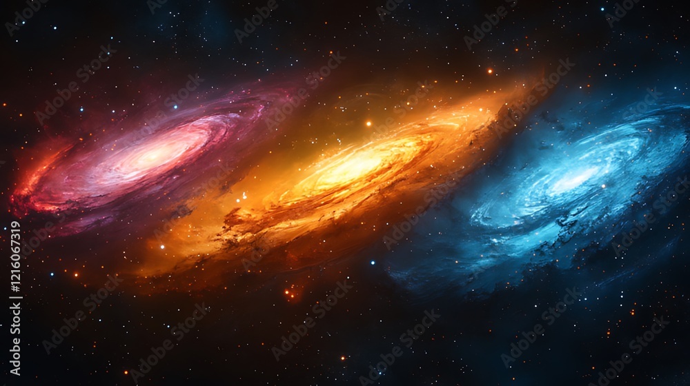 Fototapeta premium Cosmic Spiral Galaxies, swirling nebulae, deep space, background stars, science fiction