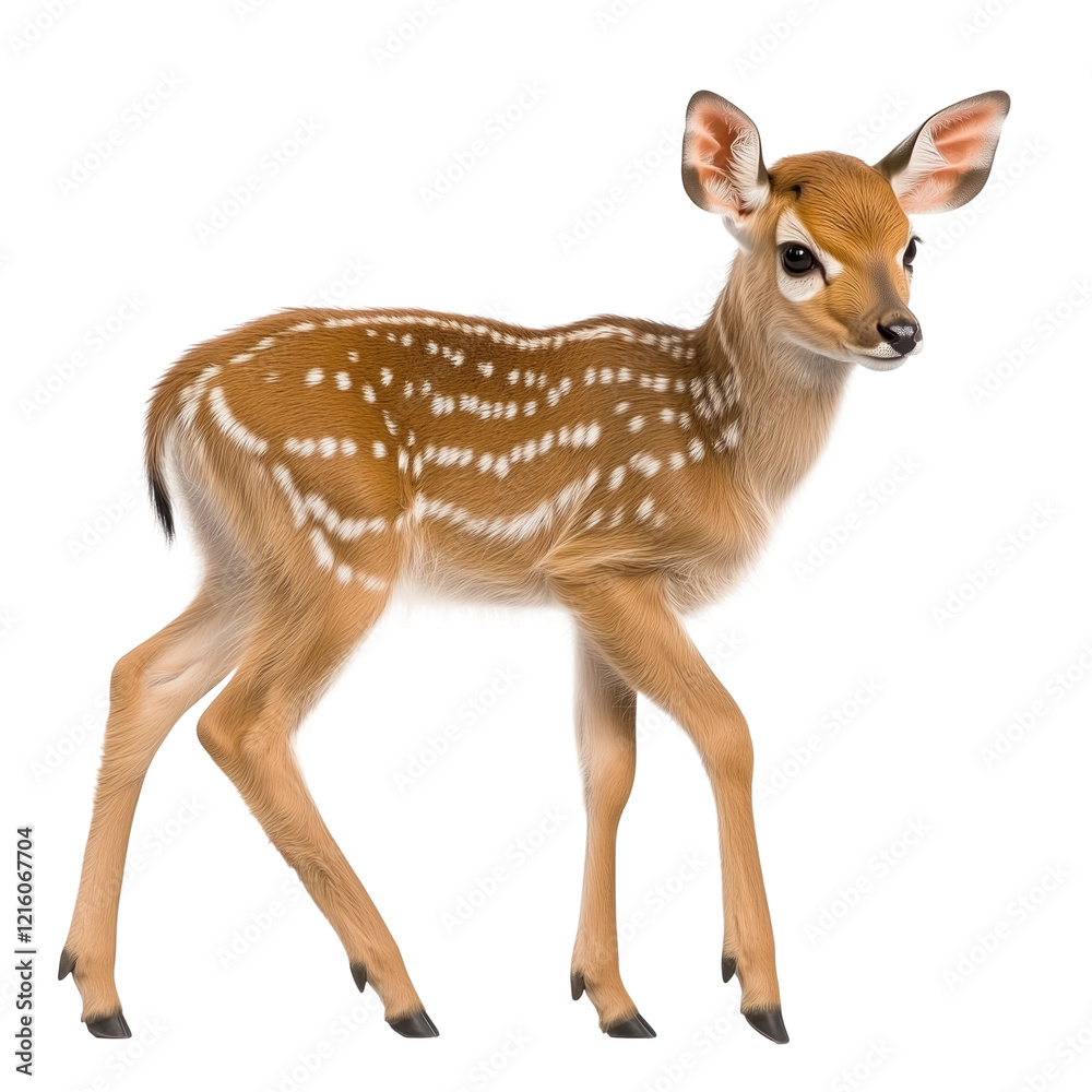 Graceful Young Fawn Standing in Profile isolated on white or transparent background, png. Easy to place on any other background Graceful Young Fawn Standing in Profile isolated on white or transparent background, png. Easy to place on any other background