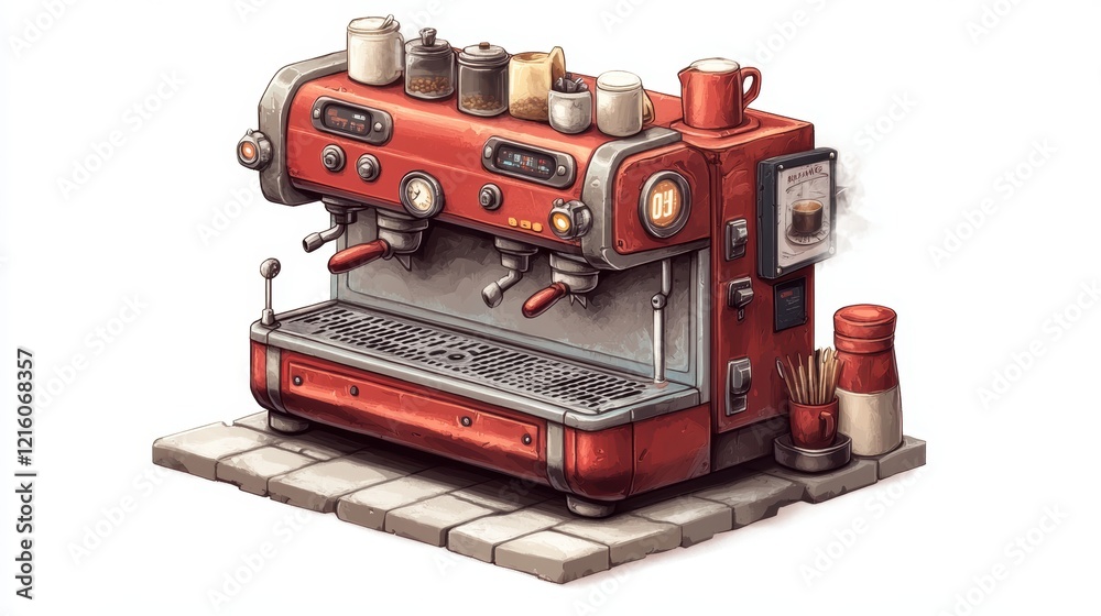 Fototapeta premium top down retro cafe classic drip coffee machine iconic, large details, on white background.