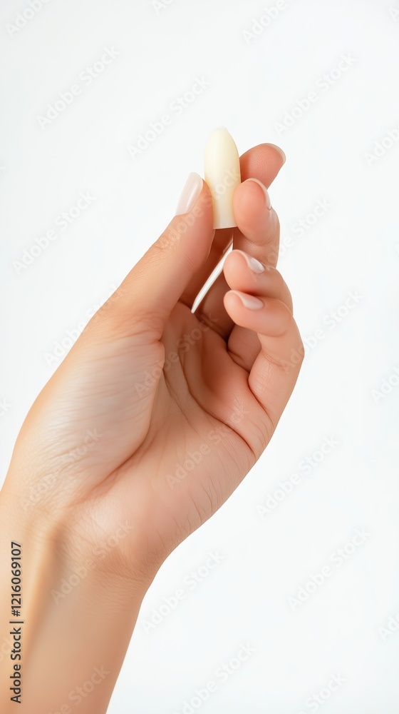 Hand holding small suppository or medical candle isolated on white background Hand holding small suppository or medical candle isolated on white background