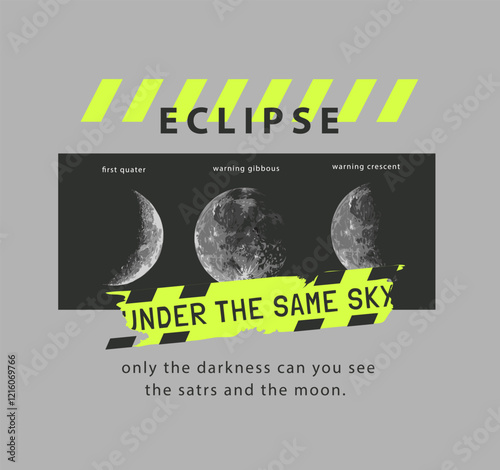 eclipse slogan with moon phases vector illustration for fashion print
