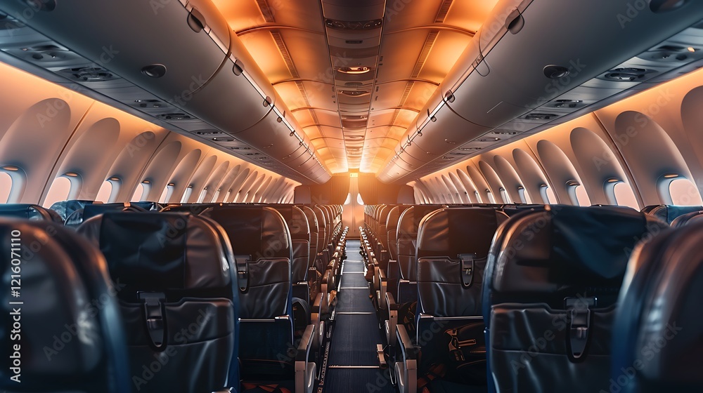 Fototapeta premium Interior of airplane with seats and lights