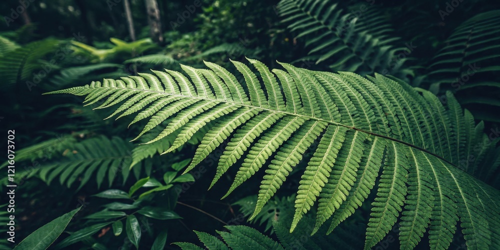 A lush, vibrant green fern frond unfolds, showcasing intricate details and the beauty of natural foliage A lush, vibrant green fern frond unfolds, showcasing intricate details and the beauty of natural foliage