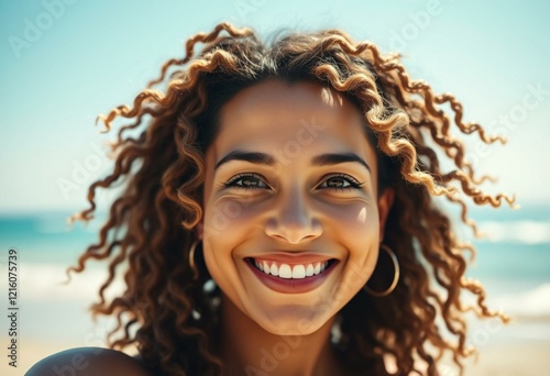 Person on beach with blue sky
