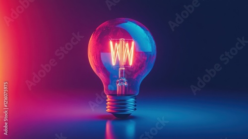 A glowing light bulb with red and blue hues creates a vibrant and futuristic atmosphere