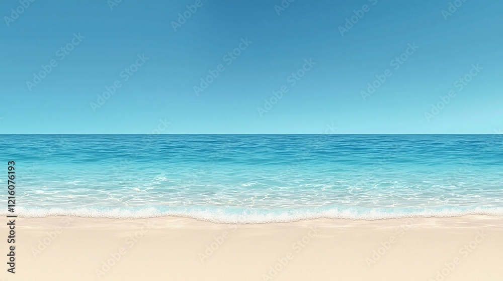 Serene beach scene with calm ocean and soft sand. Serene beach scene with calm ocean and soft sand.