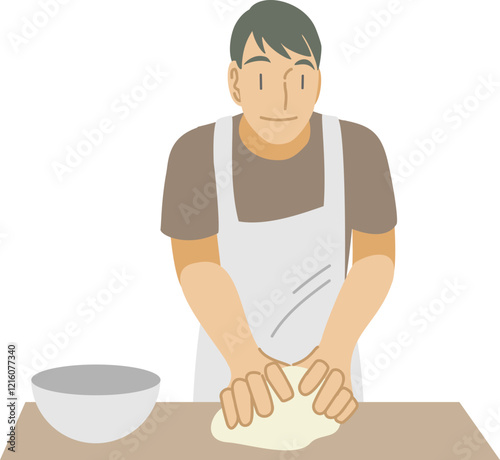 パン生地を練る男性