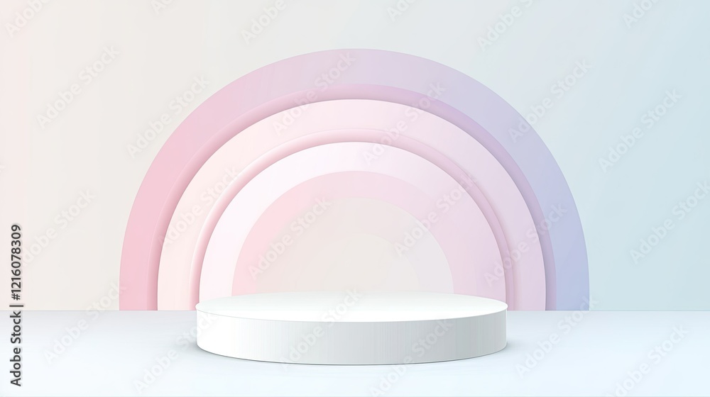 Obraz premium Pastel Rainbow Background with White Cylindrical Podium for Product Display
