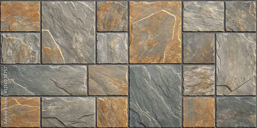 Fototapeta premium Rustic Stone Tile Wall Texture A Seamless Pattern of Irregularly Shaped, Earthy Tones for Design Projects