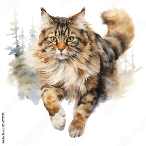 Norwegian Forest Cat Jumping isolated on white or transparent background, png clipart, design element photo