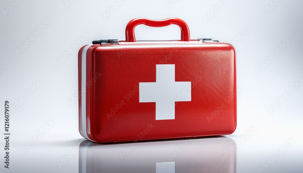 Red first-aid kit with a white cross. Red first-aid kit with a white cross.