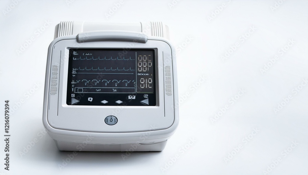 Medical device displaying vital signs data. Medical device displaying vital signs data.