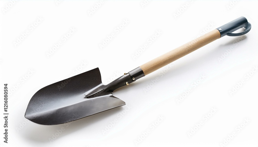 A sturdy garden shovel with a wooden handle, ready for work. A sturdy garden shovel with a wooden handle, ready for work.