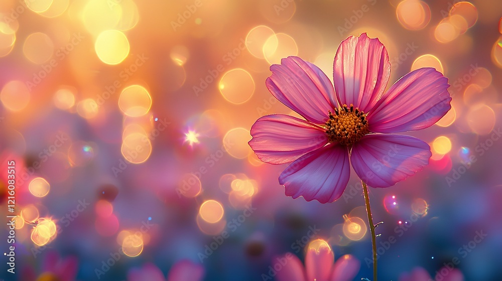 Enchanted Cosmos: A Single Pink Flower in a Bokeh Wonderland Enchanted Cosmos: A Single Pink Flower in a Bokeh Wonderland
