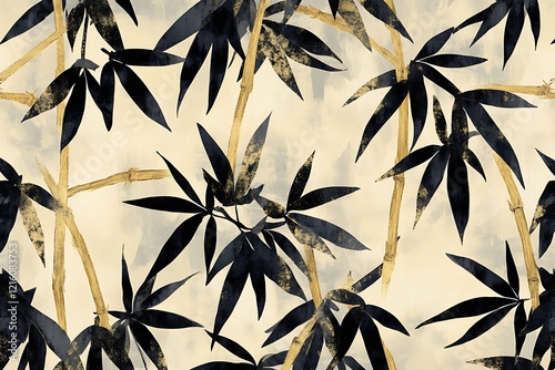 Elegant Bamboo Pattern with Gold Accents on a Light Beige Background