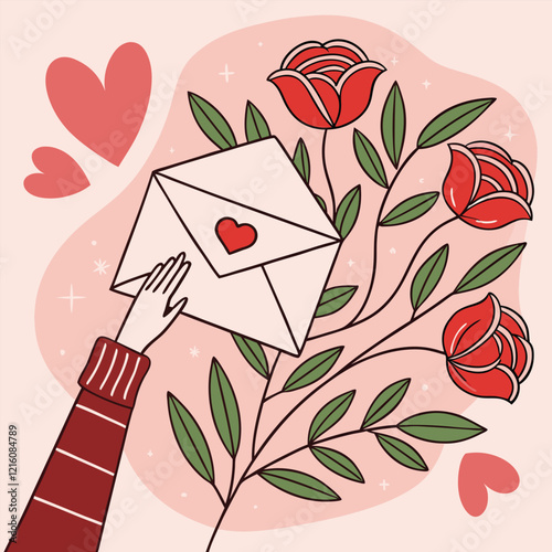 Valentine day girl and boy working